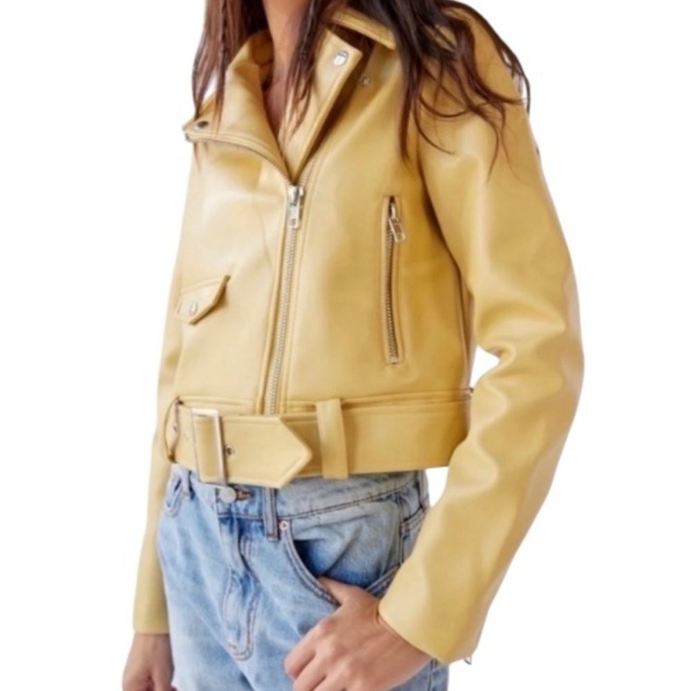 URBAN OUTFITTERS | Celeste Faux Leather Moto
Jacket in Light Yellow
